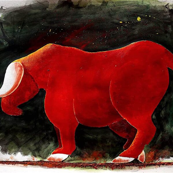 Enigmatique taureau rougeoyant. Peinture contemporaine