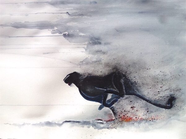 Panthère noire qui se dérobe. Peinture unique n°4 par Gier