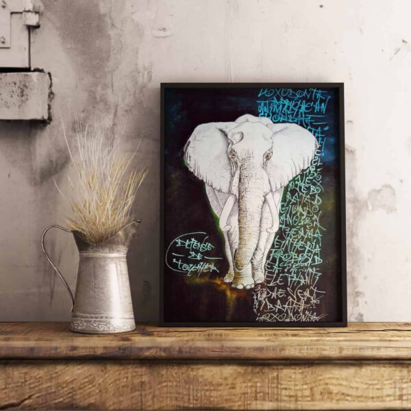 Eléphant sur fond noir
