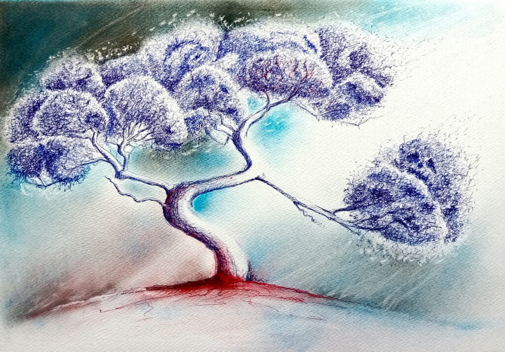 Arbre bleu, terre rouge